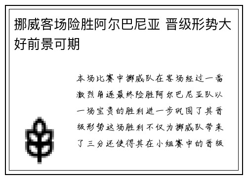 挪威客场险胜阿尔巴尼亚 晋级形势大好前景可期